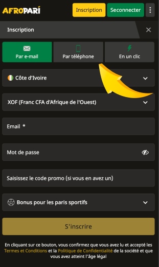 application choisissez la méthode d'inscription