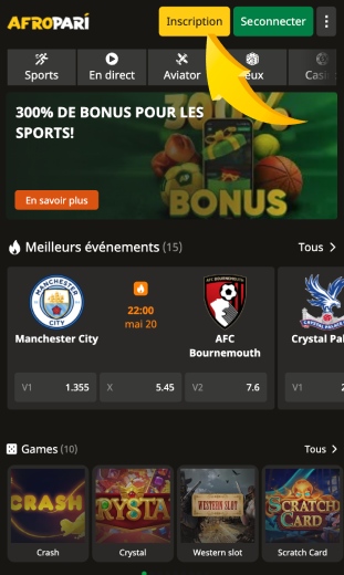application, cliquez sur le bouton d'inscription